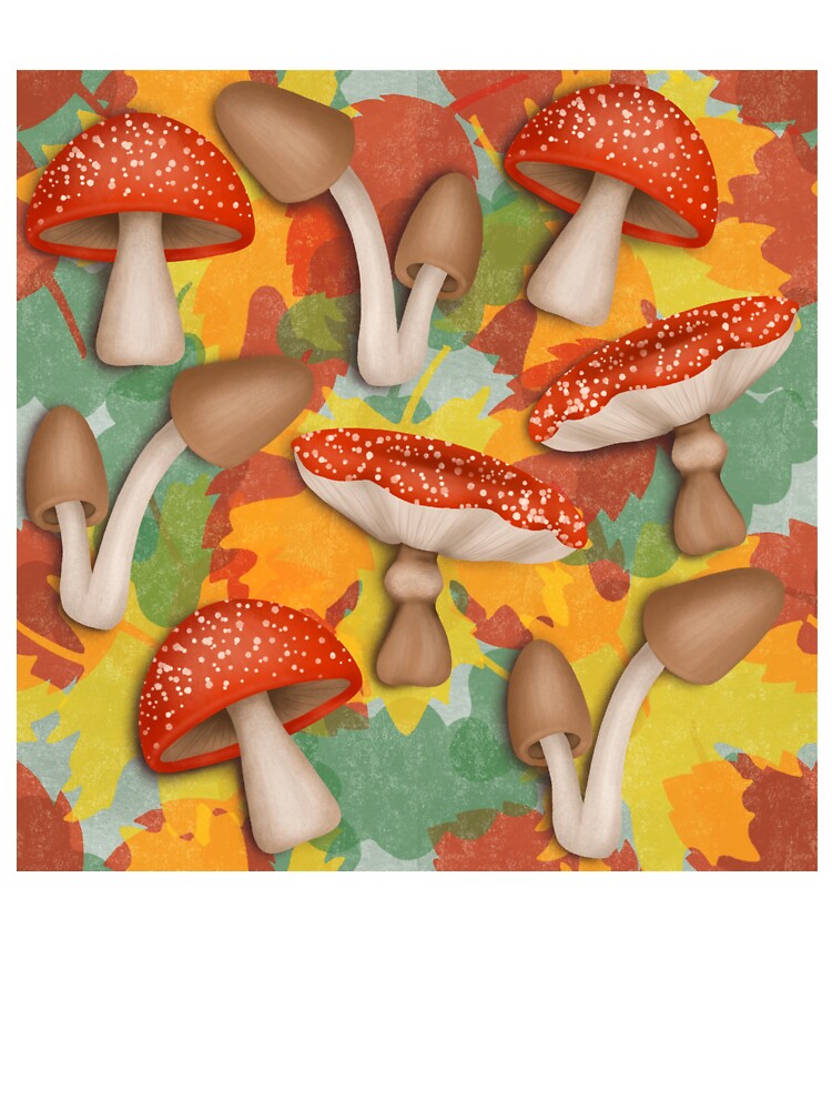 Mushrooms on a bed of fall leaves by AnnikaisDrawing