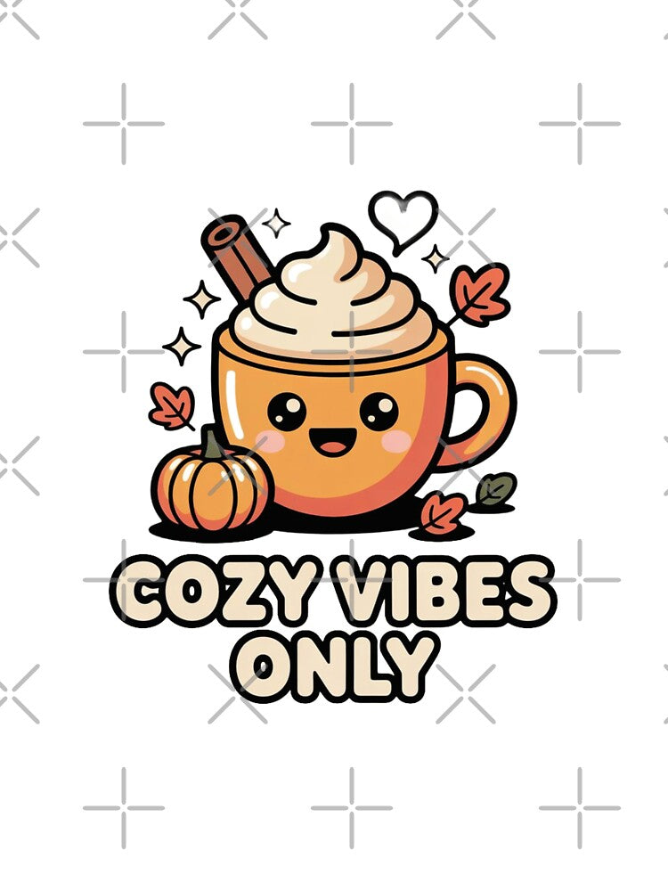 Cozy Vibes Only Pumpkin Spice T-Shirt & Sticker – Cute Kawaii Autumn Coffee Art for Fall Lovers by GemBob Creations