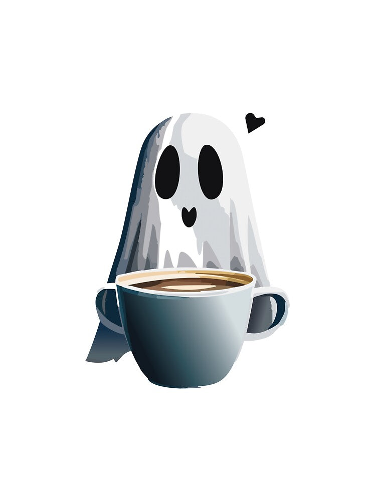 Ghost with a cup of coffee and heart by lilsatschnt