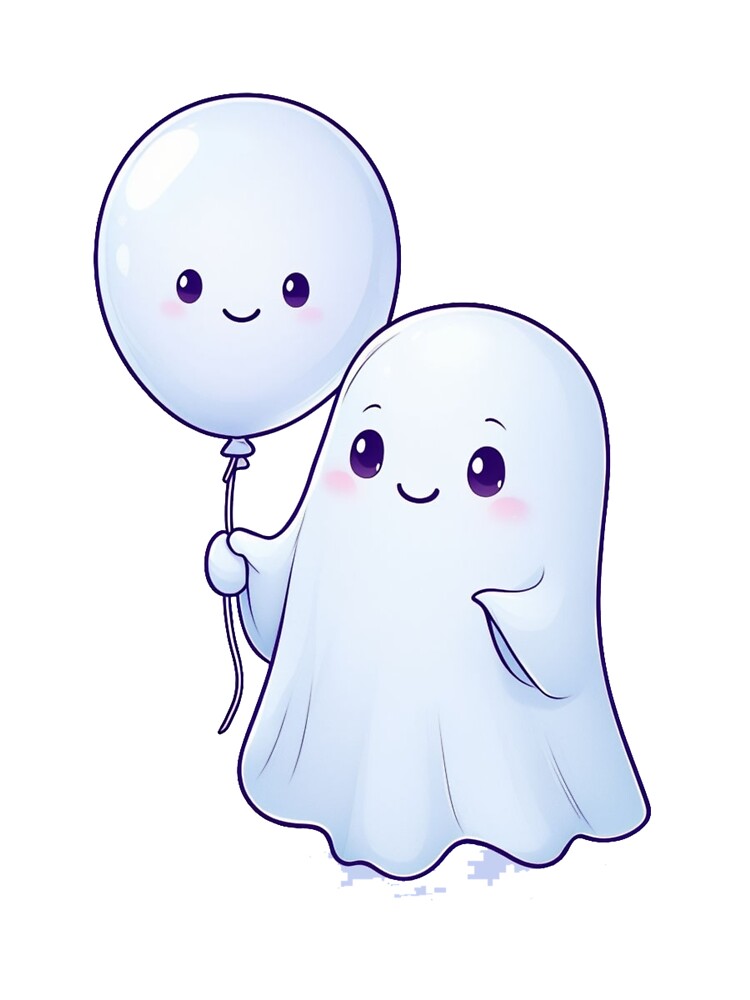 Cute Happy Ghost Holding Balloon Halloween Cartoon by RuweisVibes
