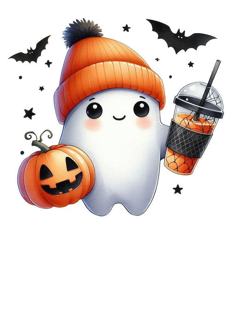 Cute Halloween Ghost With Iced Coffee by FocusPocus