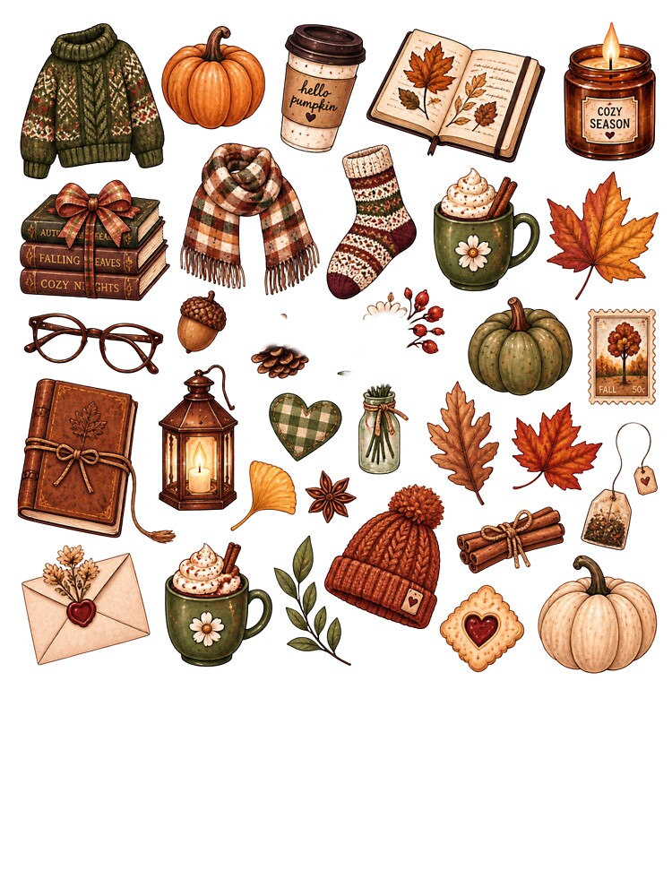 Cozy Autumn Leaves and Lattes Fall Season Pattern by NinaVibeStudio