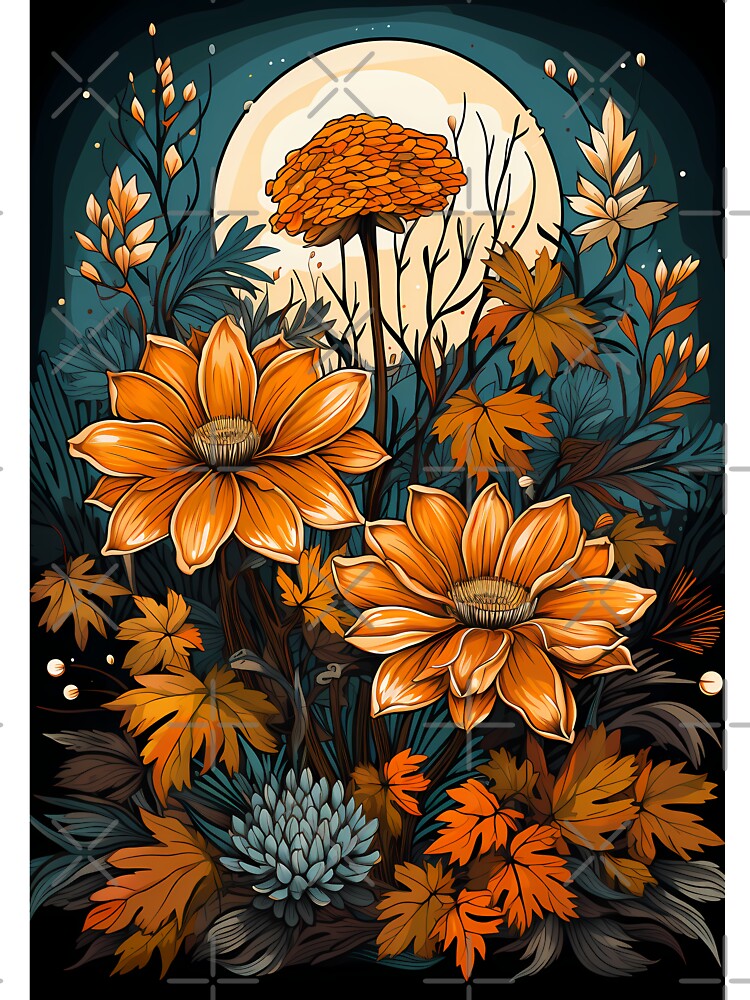 Beautiful Fall Orange Flowers Moon Autumn Season Gift Her by NearlyNow