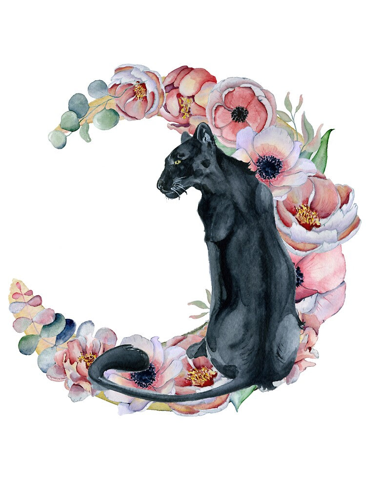 Black Panther and Floral Moon by Coconut-Designs