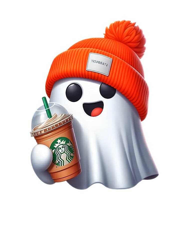 Coffee ghost wearing Bennie , cute sheet ghost  , starbks by Halloween  Time