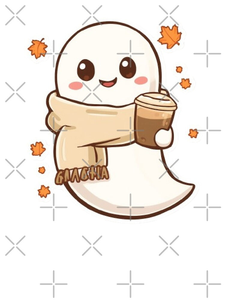 Cute Cozy Ghost Coffee Sticker | Kawaii Autumn Ghost with Latte by Stylestickers55