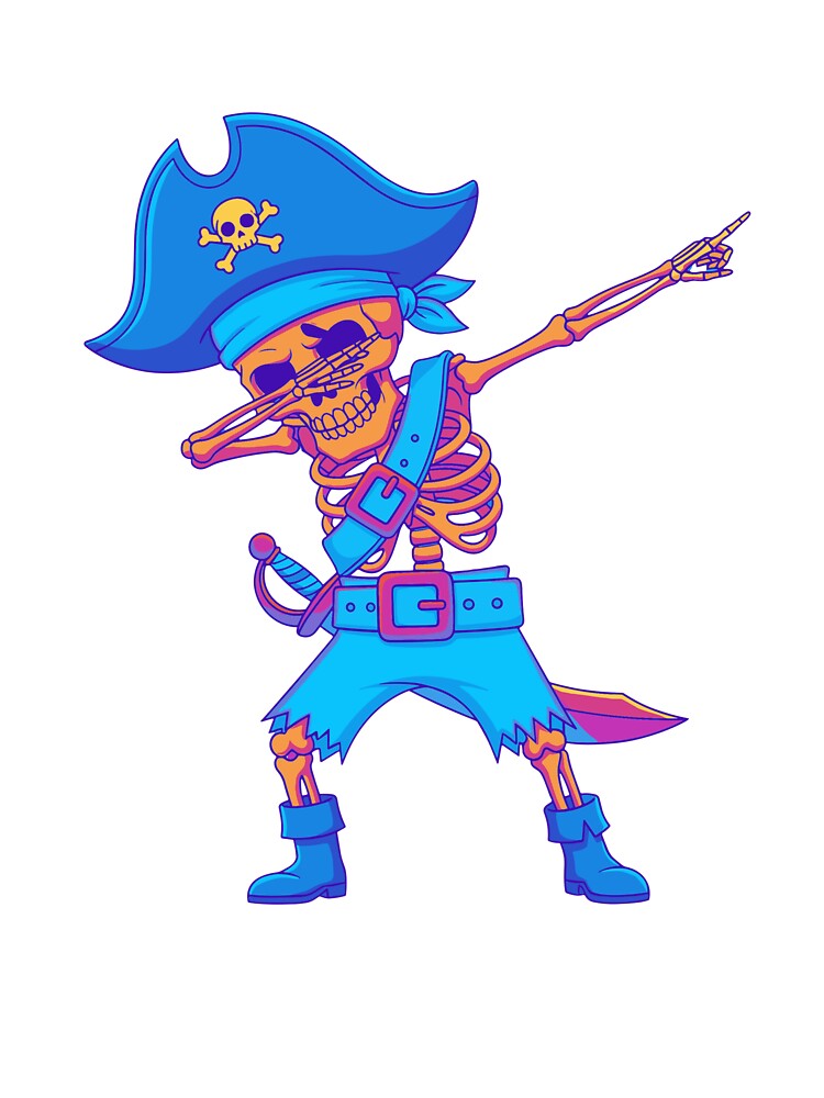 Dabbing Pirate Skeleton Funny Neon Cartoon Illustration by Horrify