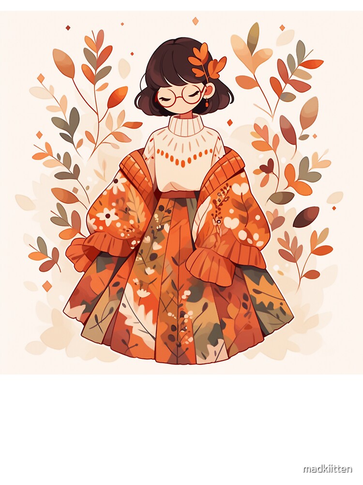 Herbst Anime Girl – Cozy Autumn Aesthetic Illustration by madkiitten