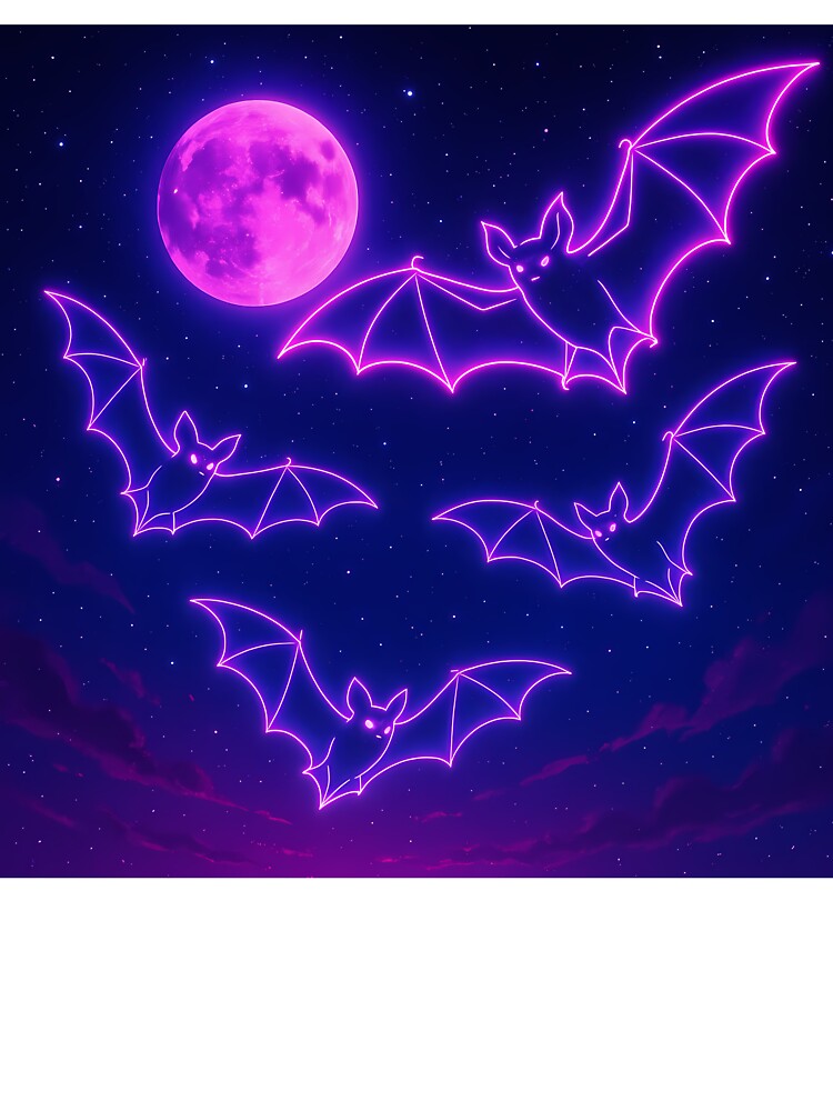 Neon Bats Under a Synthwave Moon – Retro Vaporwave Night Sky by JWsNeonHorizons