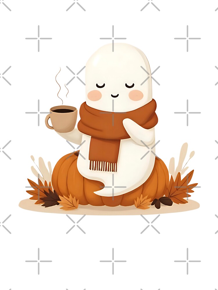 Sleepy Ghost with Coffee – Cozy Autumn Aesthetic Sticker by Kajiart