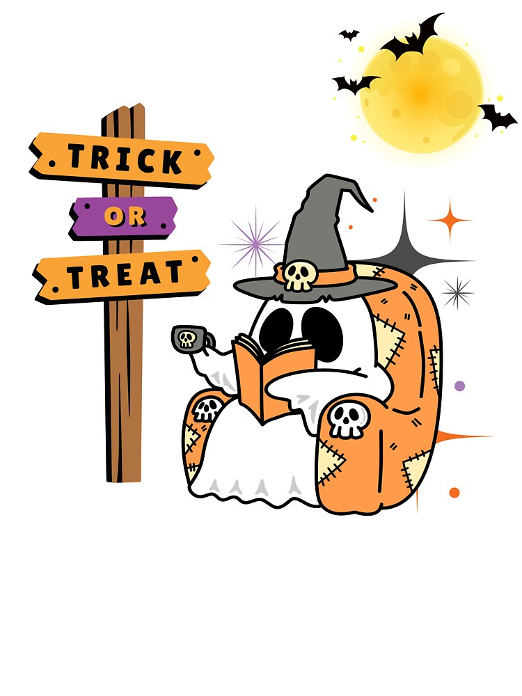 Cute Halloween Ghost Trick or Treat – Full Moon Spooky Season Reading Design by VeLuna64
