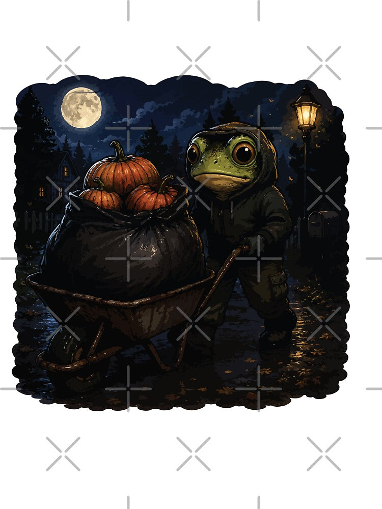 Midnight Pumpkin Harvest Frog Sticker – Moonlit Autumn Garden Illustration by SimplePoDesign