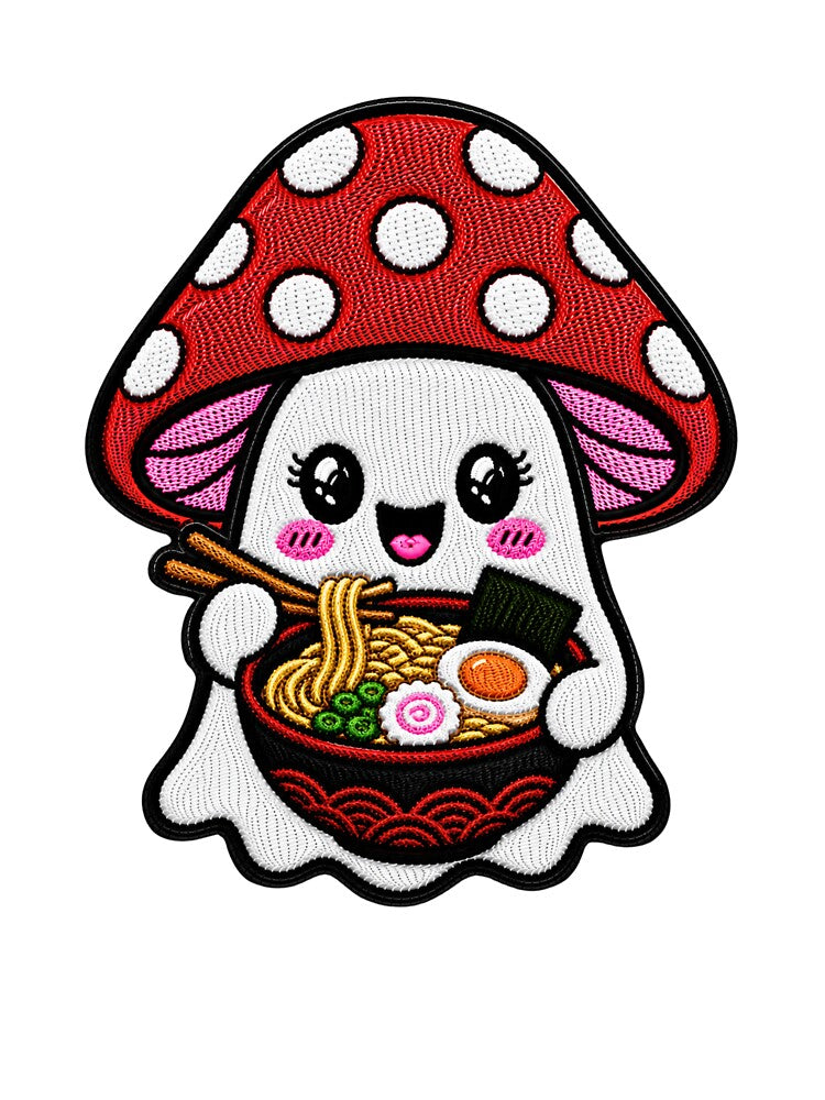 Cute Ghost Ramen Kawaii Embroidery Patch Design Mushroom Boo by ColorSplash123
