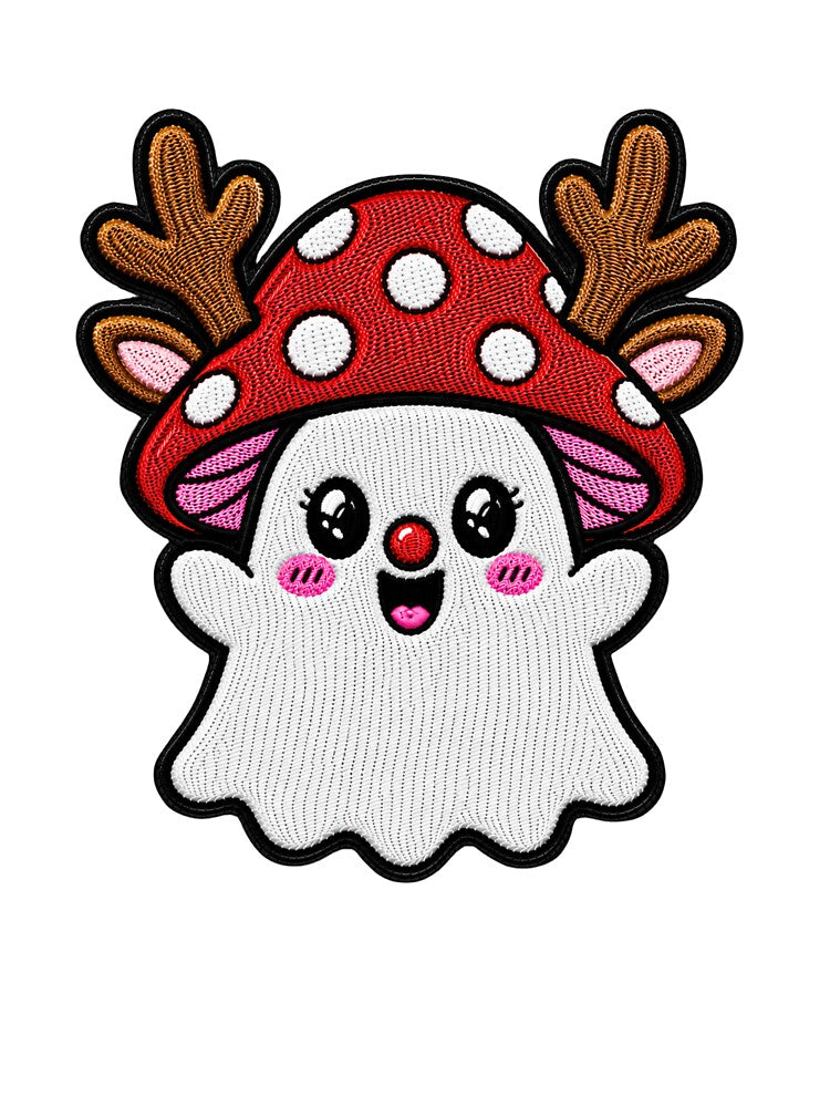 Cute Reindeer Ghost Kawaii Embroidery Patch Design Christmas Mushroom Boo by ColorSplash123