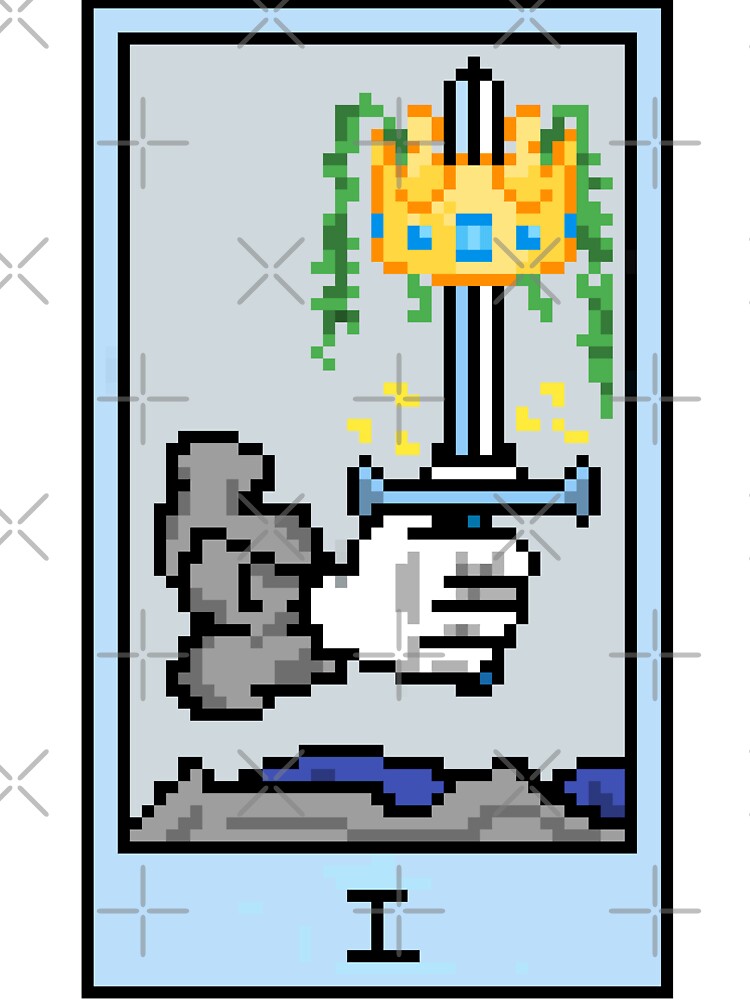 Wait, is this pixel art tarot? White - Minor Arcana 'Ace of Swords' (Design for T-shirt, stickers and other accessories) by Pixel Waite