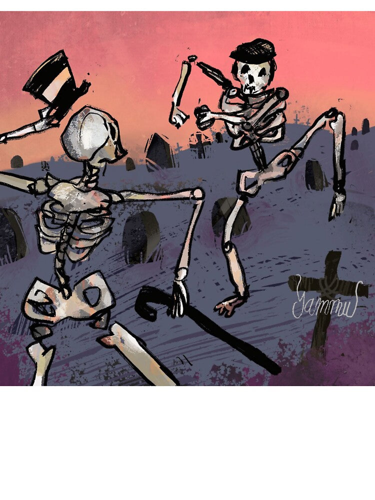 Dancing Skeletons Graveyard Sunset Sketch by Diyxan