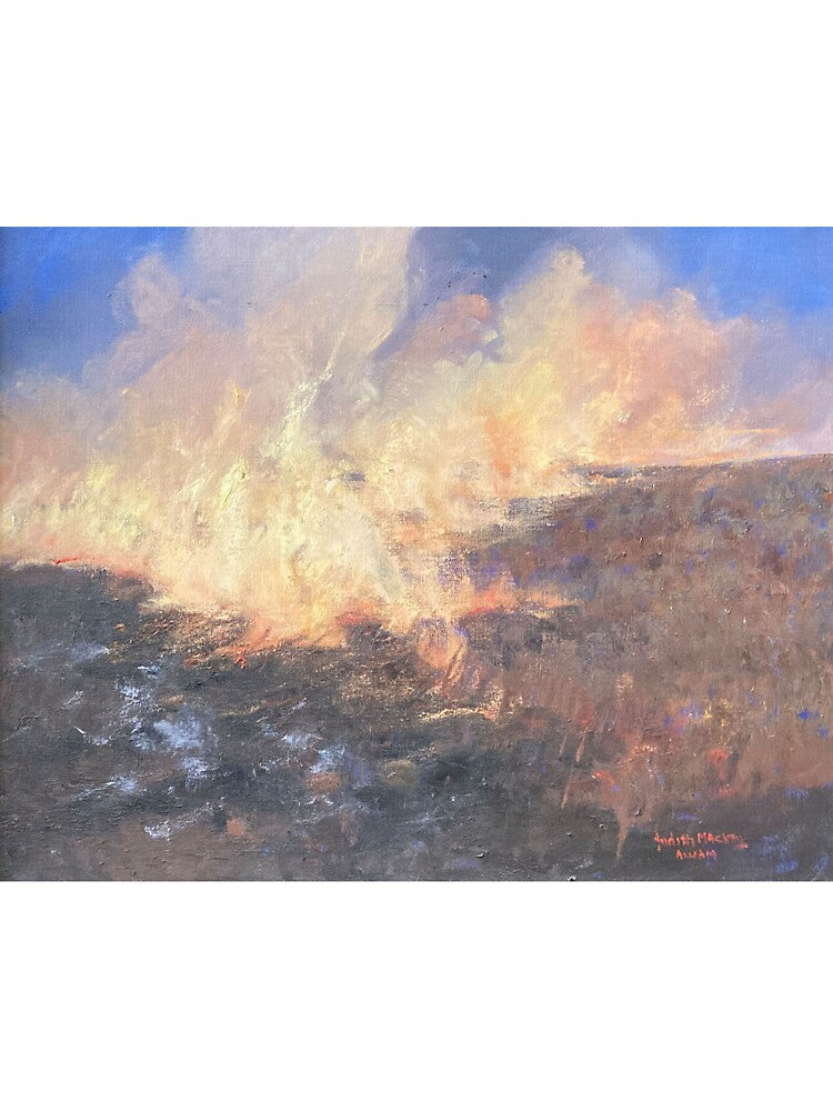 Fire Farmhouse Landscape Painting, Oil on Canvas Print by GalleryDigitals