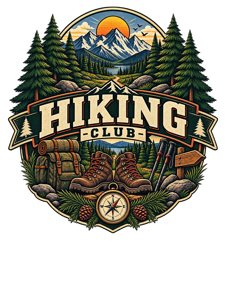 Hiking Club Vintage Mountain Trail Outdoor Adventure Design by RobertArt08