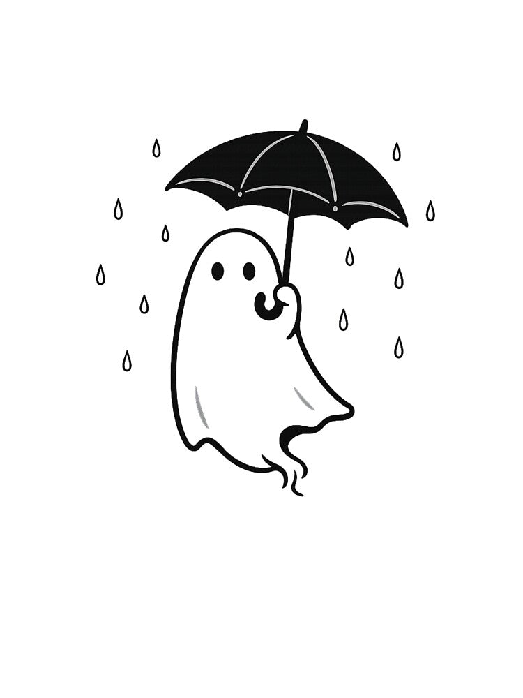 Minimalist Ghost with Umbrella in the Rain | Cute Spooky Halloween Illustration by BlackBoneArt