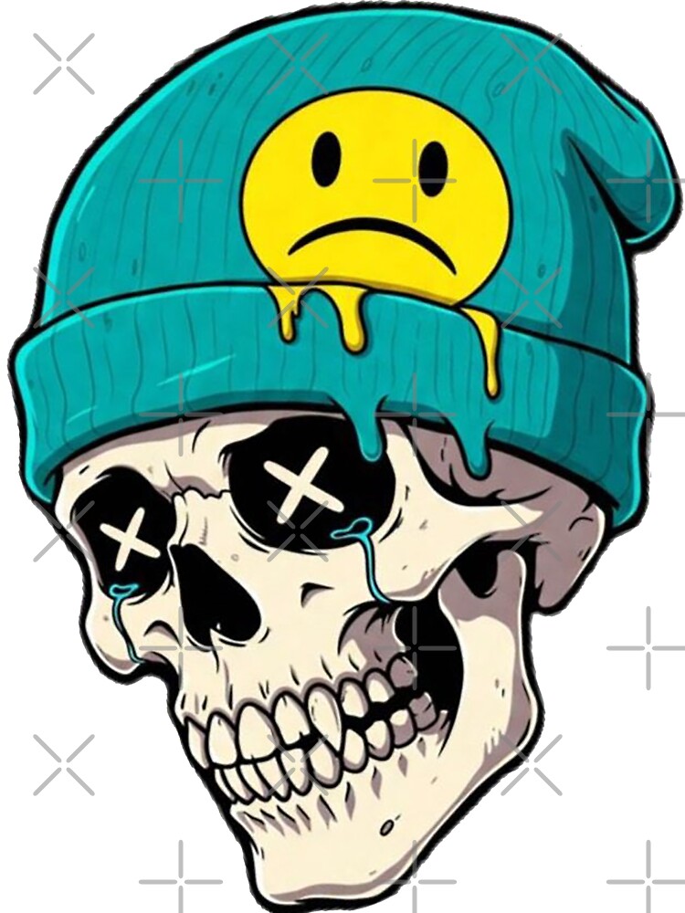 Sad Skull Mushroom Hat | Melting Smiley Skull Cartoon | Alternative Gothic Mushroom Art by Roni554