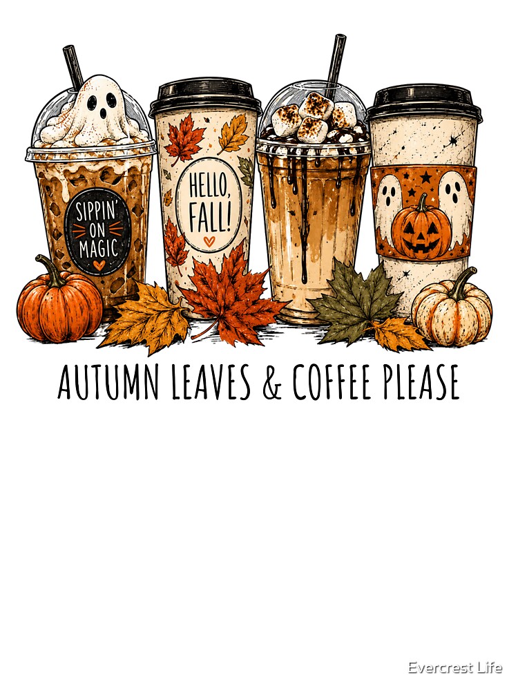 Cozy Fall Coffee Drinks Ghosts Autumn Iced Latte Hello Fall Halloween by Evercrest Life