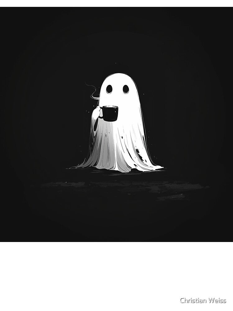 Minimal Black & White Ghost with Coffee Mug by Christian Weiss
