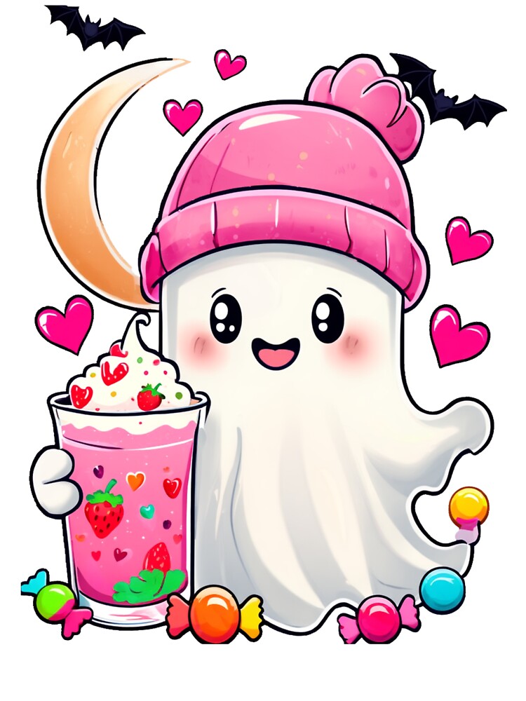 Pink Sweet Ghost – Cute Ghost with Beanie and Treats by wearandwonder