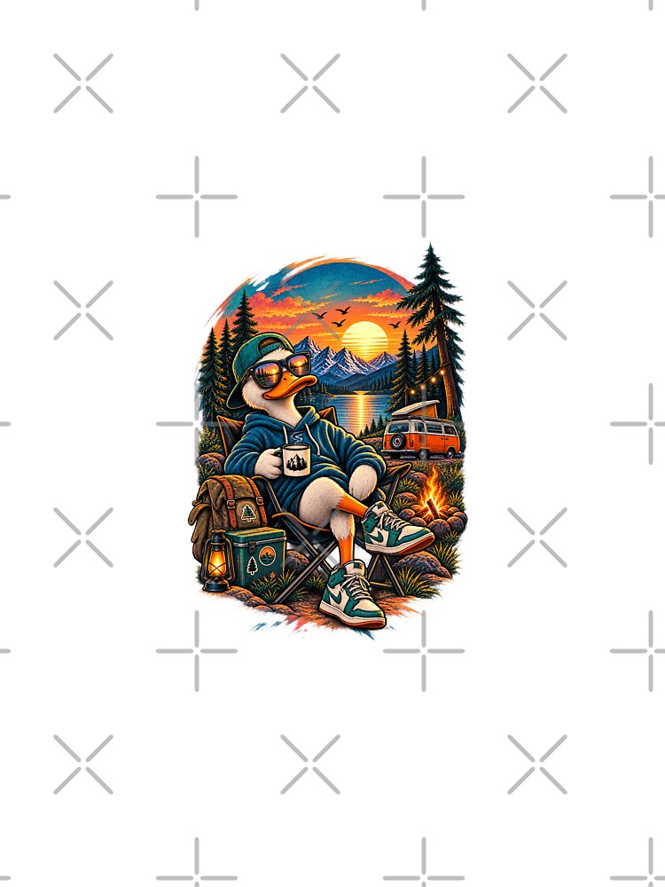 Cool Duck Camping Sunset Vintage Illustration by lovepower