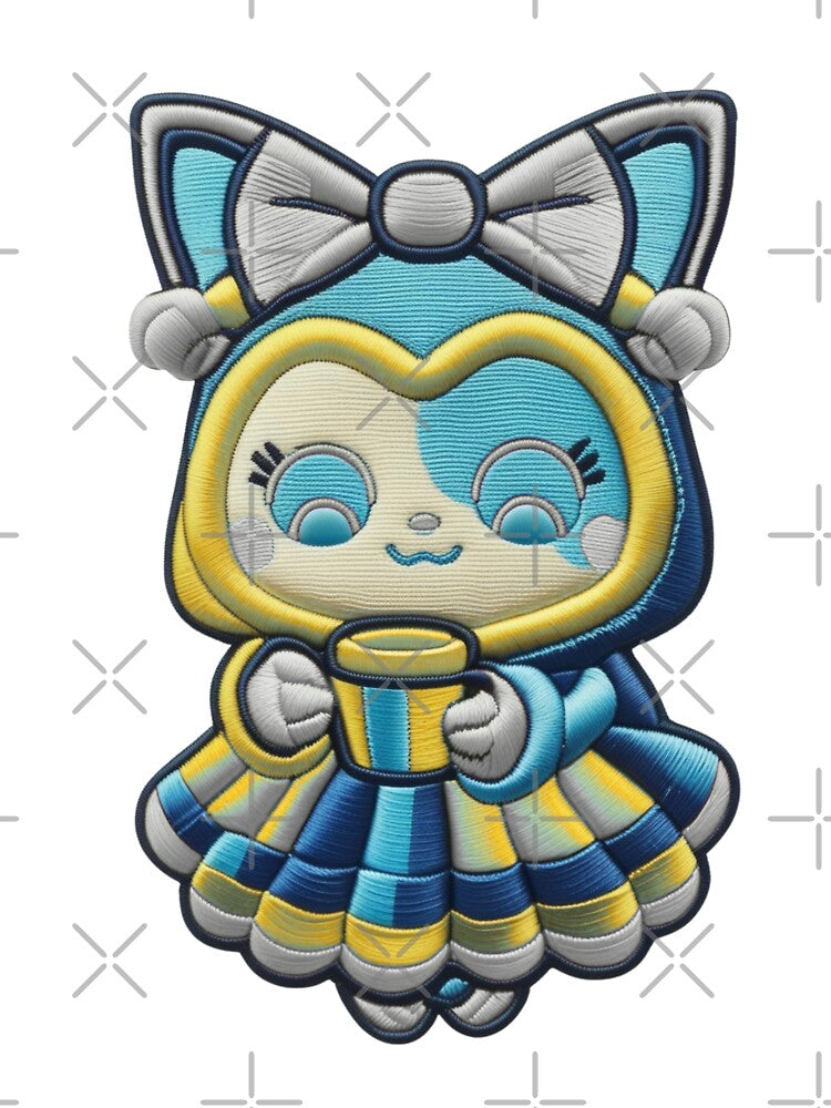 Kawaii Blue Ghost Girl With Coffee Cup Illustration by ArtDesignTp
