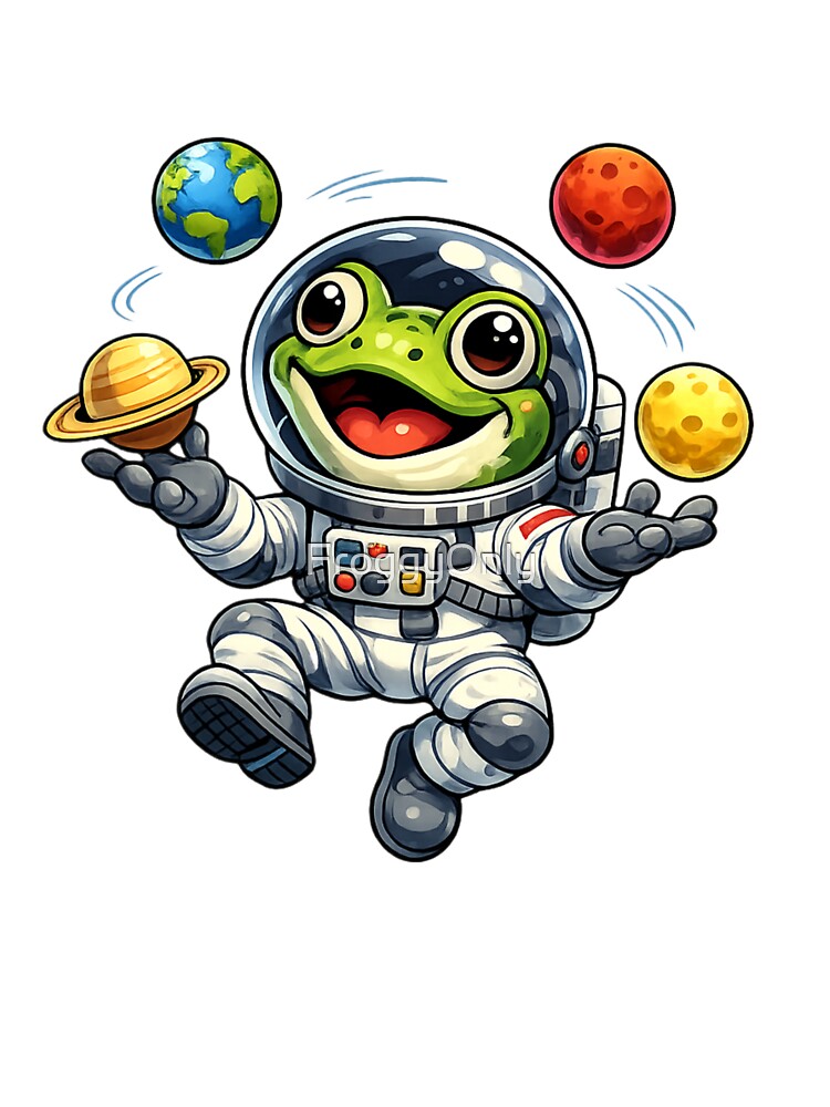 Frog the astronaut juggling planets by FroggyOnly