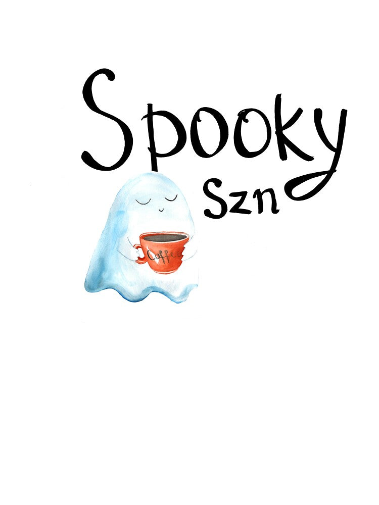 Adorable Ghost with Coffee Mug - Spooky Season Vibes by Kozhyna
