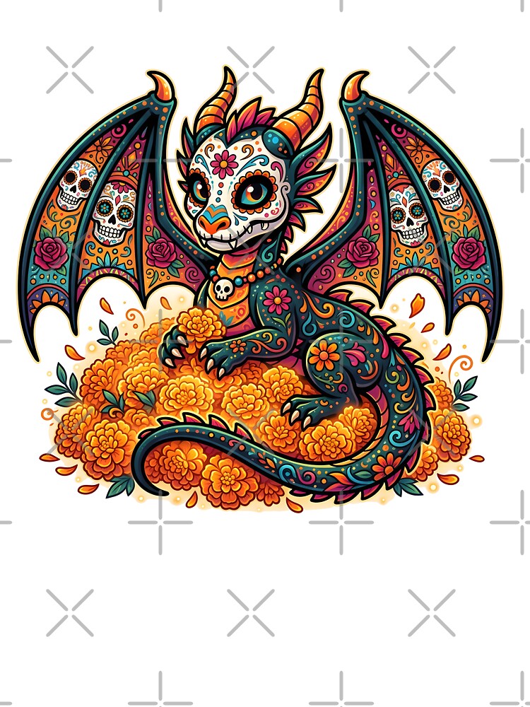 Sugar Skull Dragon - Dia de los Muertos Calavera Floral Sárkány by BobaBunny76