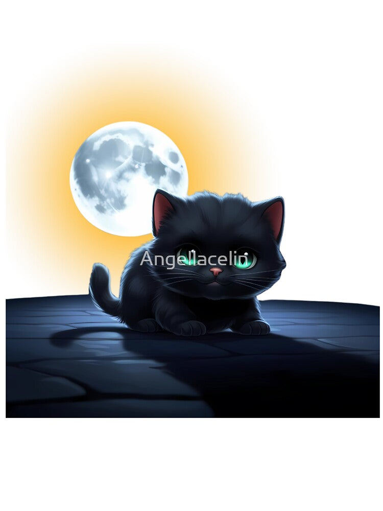 Sneaky Black Kitten in Moon Night by Angellacelin