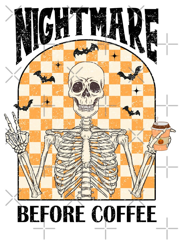 "Nightmare Before Coffee" Retro Skeleton Drinking Coffee by FlawlessSeams
