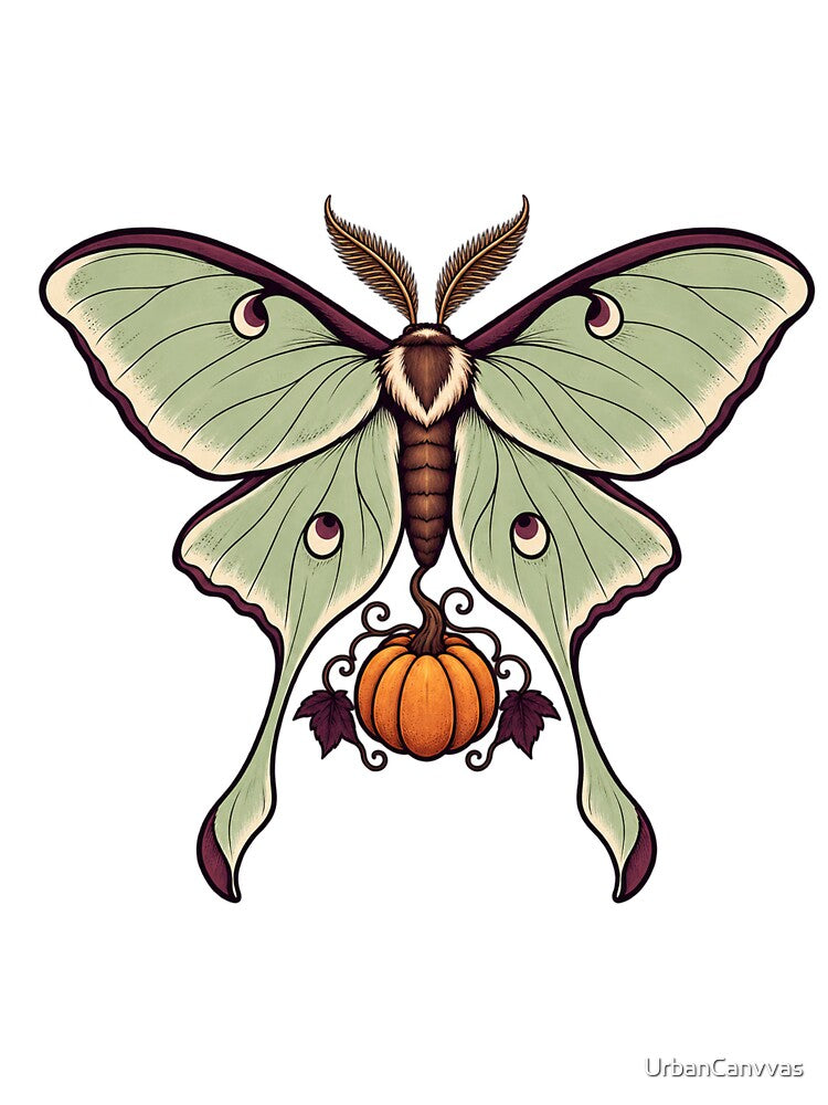 Halloween Moth Gift – Luna Moth and Pumpkin by UrbanCanvvas