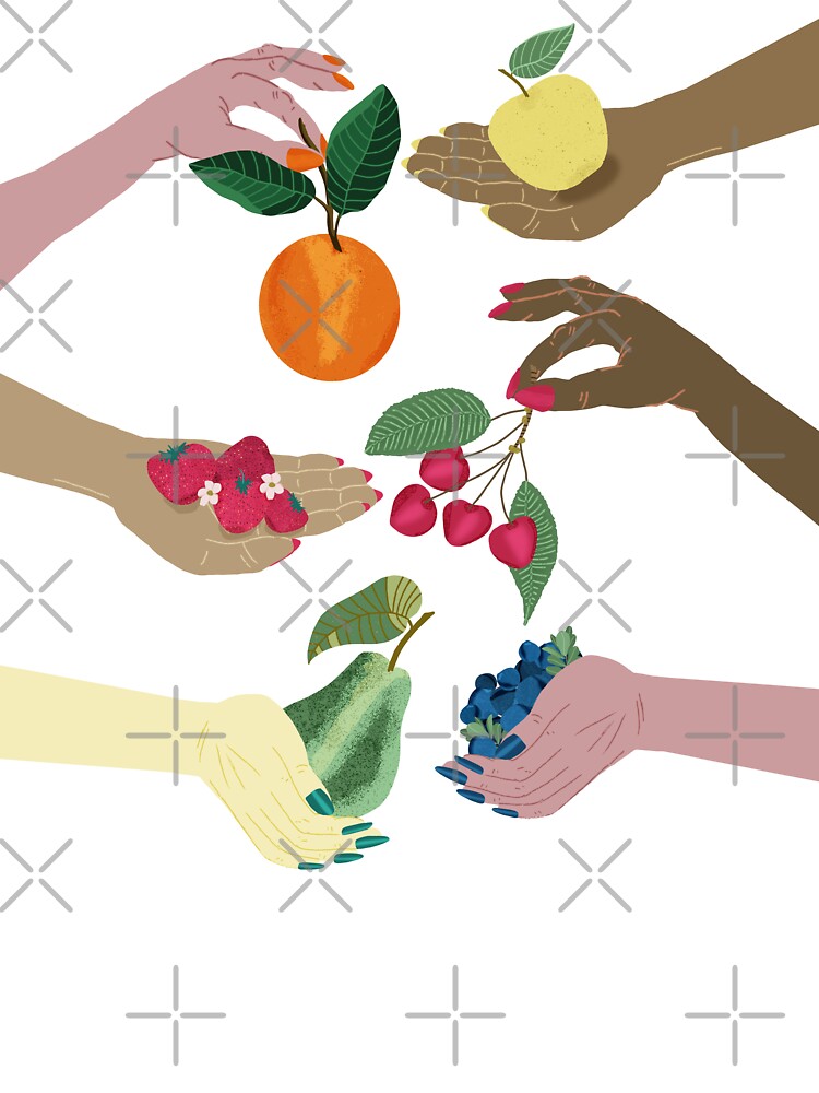 Diverse hands holding fresh fruit by Ingrid Poole