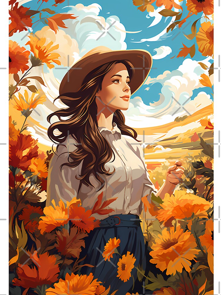 Fall Pioneer Lady Design, Beautiful Flowers Country Side by NearlyNow