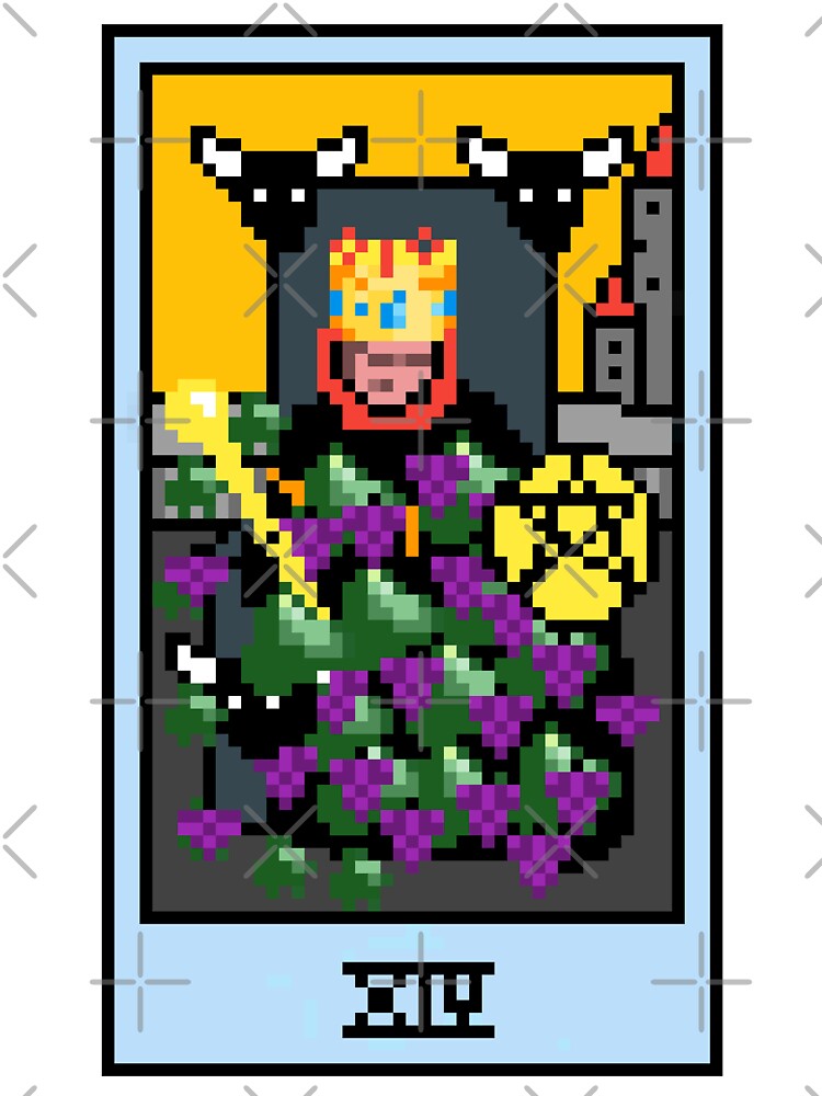 Wait, is this pixel art tarot? White - Minor Arcana 'King of Pentacles' (Design for T-shirt, stickers and other accessories) by Pixel Waite