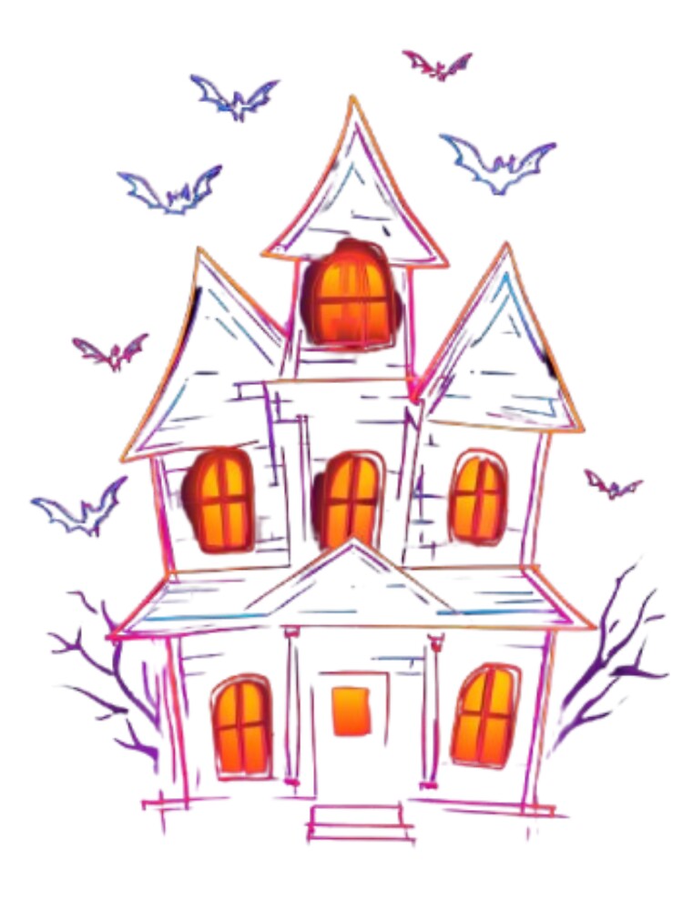 Neon Haunted House with Bats by AlexLineArt