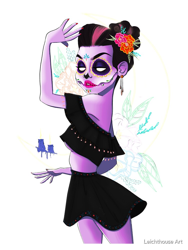 Neon Sugar Skull by Leichthouse Art