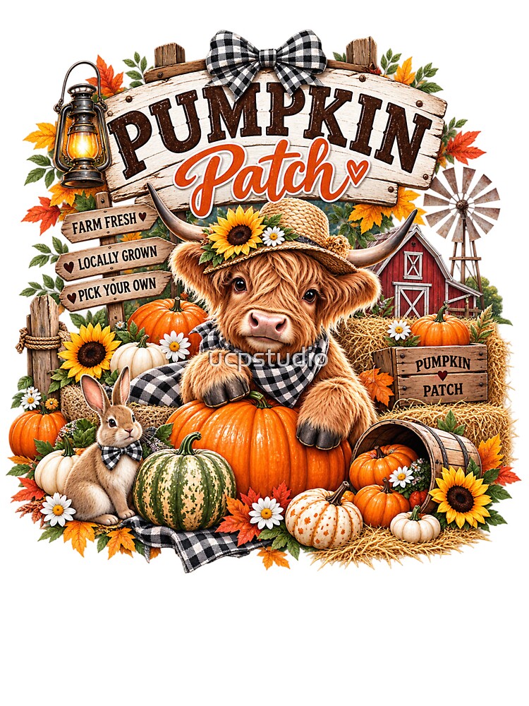 Cute Highland Cow Pumpkin Patch Fall by ucpstudio