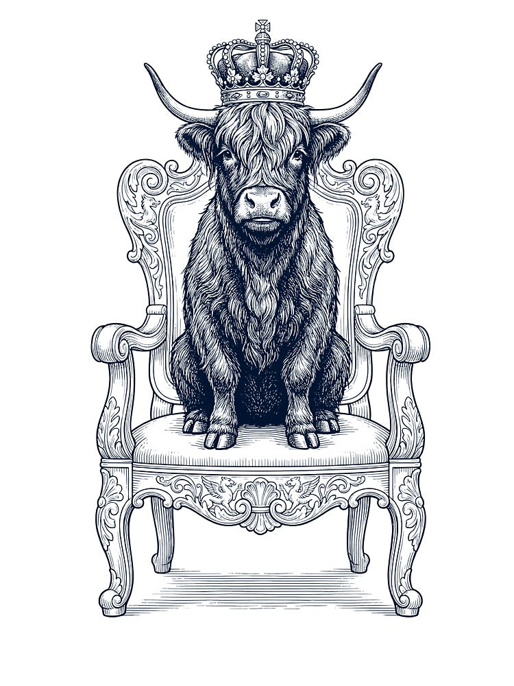 Vintage Highland Cow King Crown Funny Animal Lover by DoodleTortle
