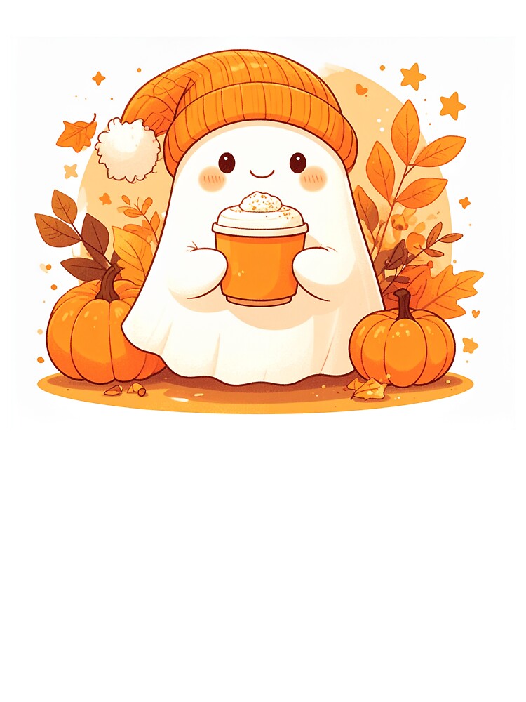 Cute Ghost with Coffee – Cozy Halloween Kawaii Design by EchoFrames