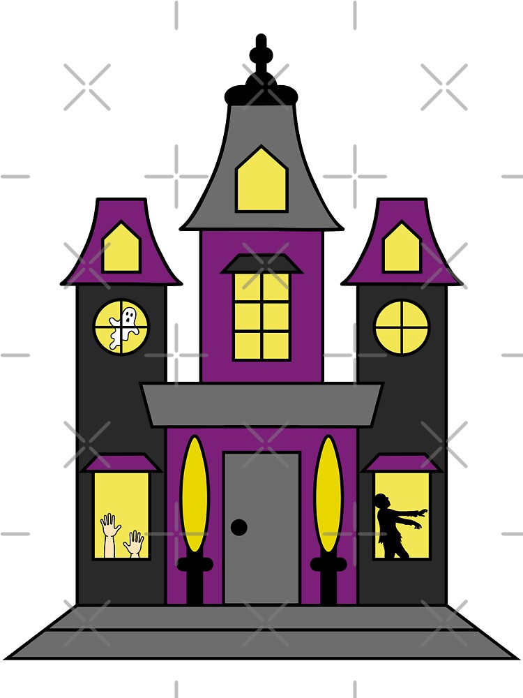 Purple and Black Halloween Haunted House with Ghost, Zombie, & Hands by PLLDesigns