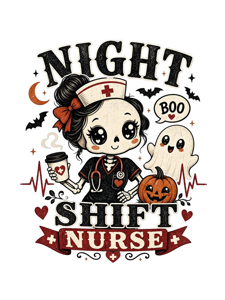 Night Shift Nurse Halloween  – Cute Ghost Skull Medical Nurse Spooky by PIXENTRA