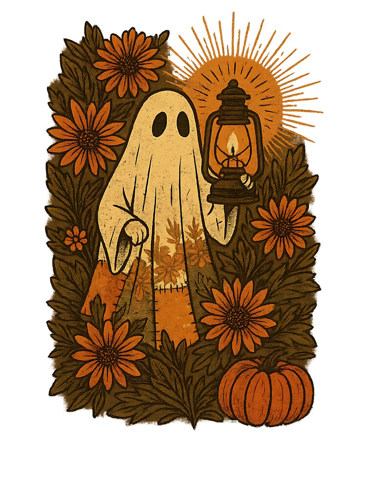 Vintage Ghost with Lantern – Retro Halloween Design by LunaSpellStudio