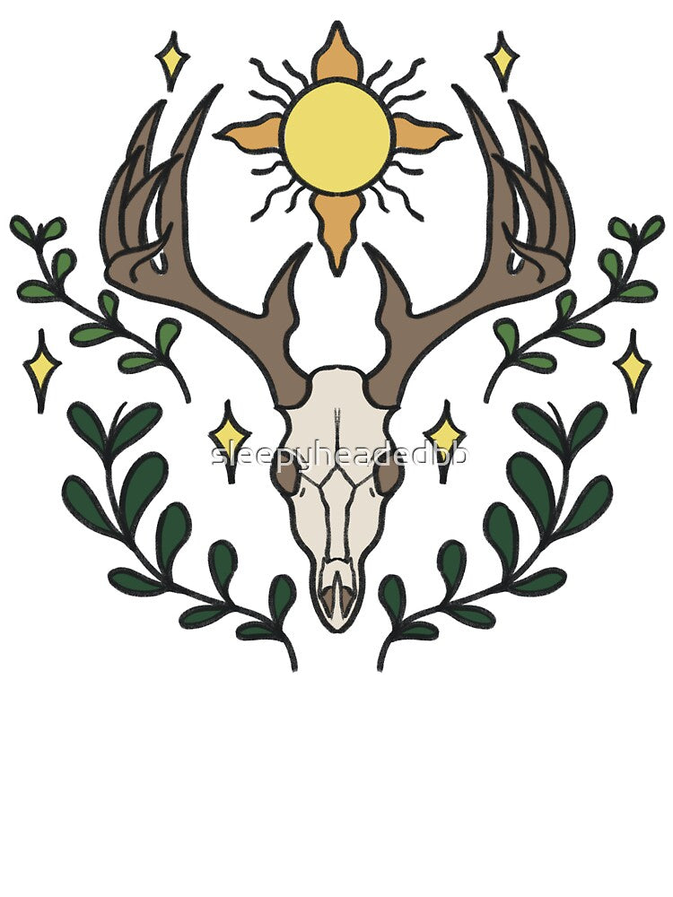 Whimsical Sun and Deer Skull by sleepyheadedbb