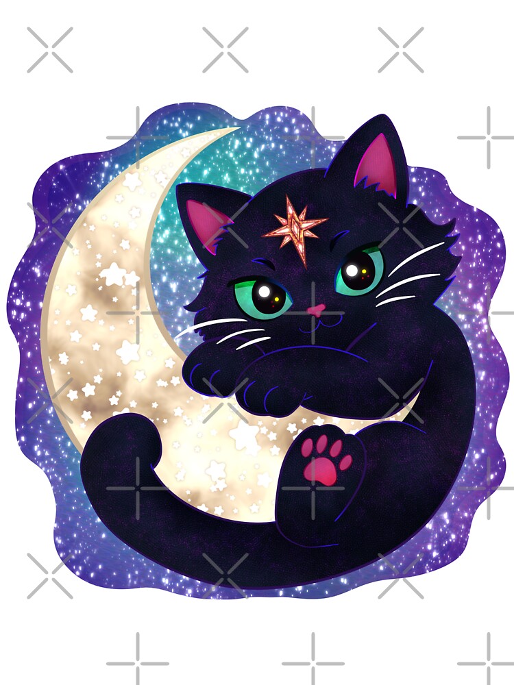 Cosmic Black Cat and Crescent Moon by malaynasart