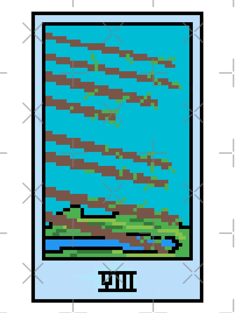 Wait, is this pixel art tarot? White - Minor Arcana 'Eight of Wands' (Design for T-shirt, stickers and other accessories) by Pixel Waite