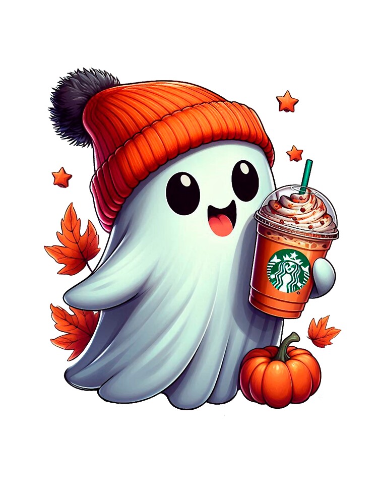cute ghost with coffee by Halloween  Time